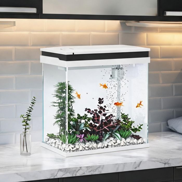 Aquarium complet en verre de 14 L avec éclairage LED et filtration – Idéal pour poissons tropicaux combattants – 30 x 20 x 33 cm