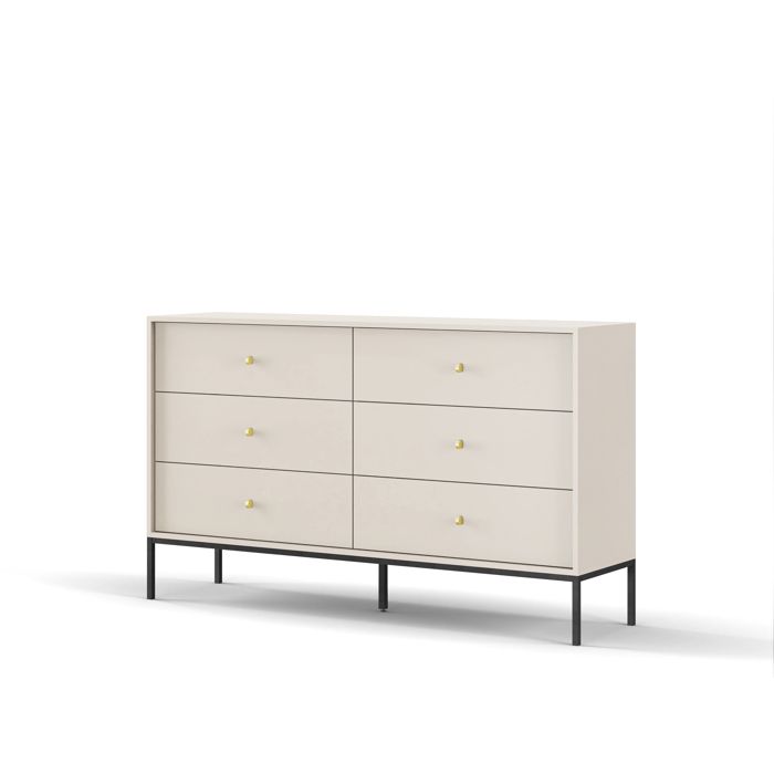 Commode - 3XE LIVING - 154x83x39 cm - 6 tiroirs - beige sable - structure métal noir