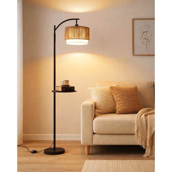 Lampe de sol en rotin avec table lampe de sol pour salon lampadaire avec interrupteur au pied lampadaire bohème noir