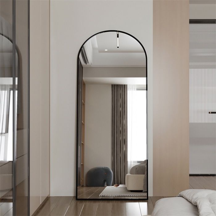 Miroir sur pied 180x80cm - Miroir grand format en verre trempé avec cadre en aluminium et forme arche - Noir Miroir sur pied 180x80cm - Miroir grand format en verre trempé avec cadre en aluminium et forme arche - Noir