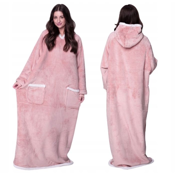 Couverture Plaid Sweat long oversize rose sherpa polaire capuche poche XXL 140 cm Couverture Plaid Sweat long oversize rose sherpa polaire capuche poche XXL 140 cm