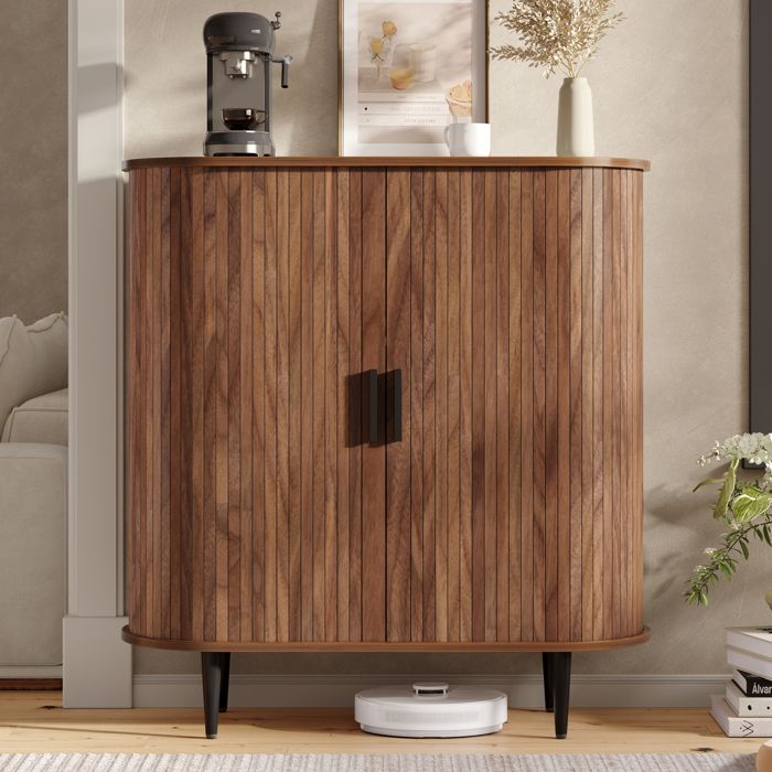 Buffet bahut bas Aspect bois 2 portes et 4 crochets 85 x 43 x 90 cm Meuble scandinave de Rangement Salon et Salle à Manger