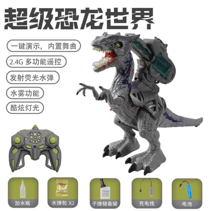 Dinosaure Télécommandé, 2,4 GHz Dinosaure Jouet Télécommandé avec Eau Pulvérisation, Lumières et Sons, Rechargeable Jouets de Dinosaures Jouet Électrique Dinosaures pour Enfants à partir de 3 Ans