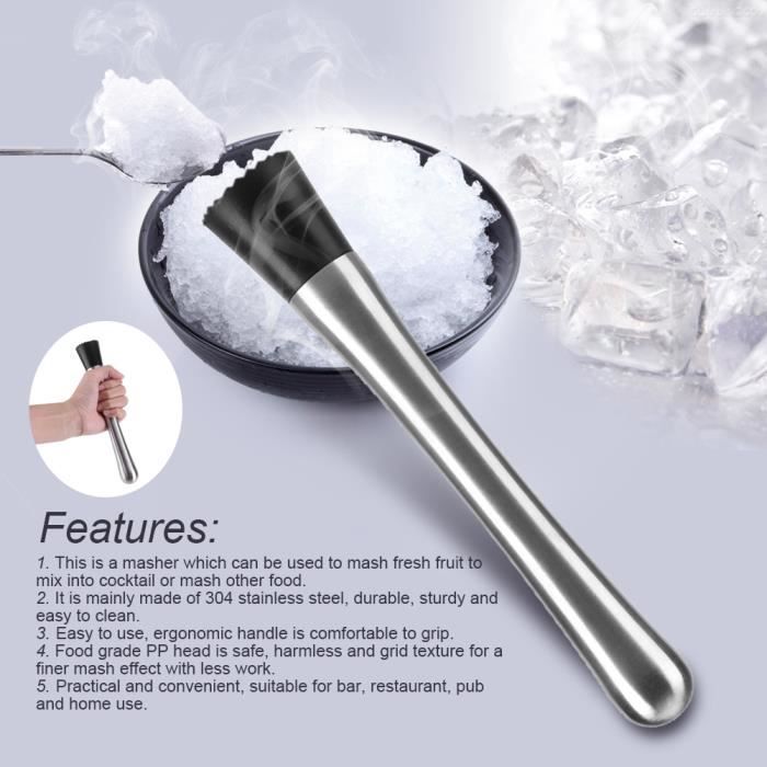 Lot De 2 Pilons à Cocktail En Acier Inoxydable - Pour Mojito, Cocktails Maison - Accessoire Bar, Cuisine, Restaurant - Concasser Glace Et Fruits