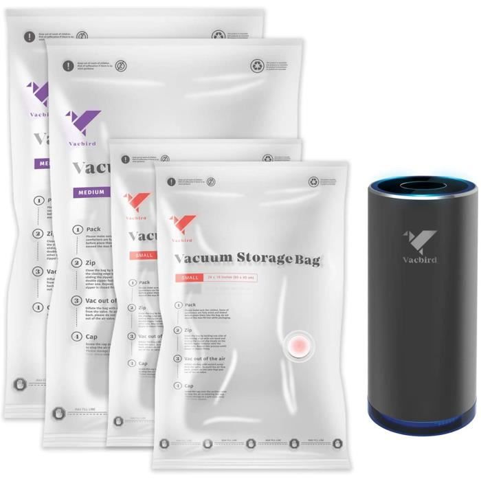 Vacbird Sac de rangement sous vide avec pompe électrique USB, sac de