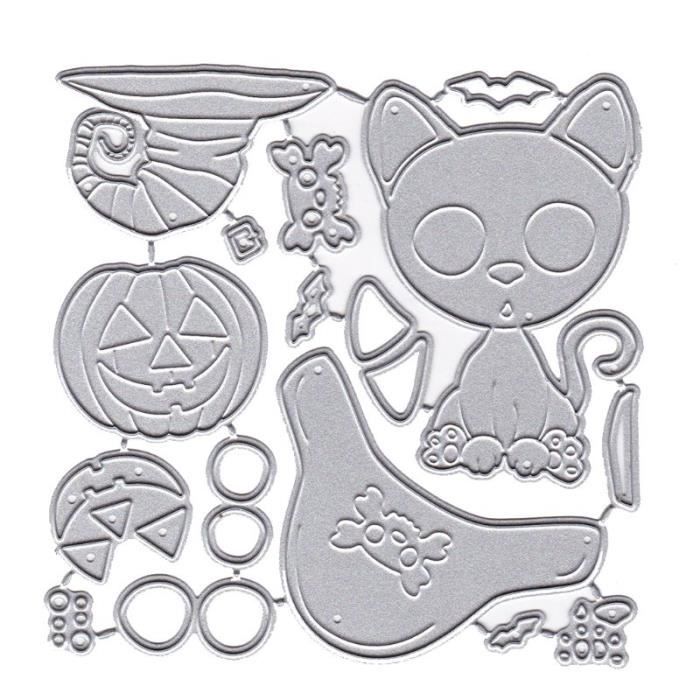 Matrice De Découpe Métal Halloween - Forme Chat Et Citrouille, Pour Scrapbooking, Cartes - 4
