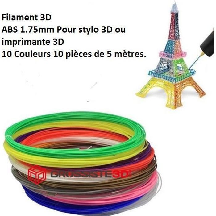 Assortiment Couleurs de filaments 3D PLA 1.75mm pour stylo 3D ou imprimante  3D 10 Rouleaux de 5 mètres Grossiste3D® - Cdiscount Informatique