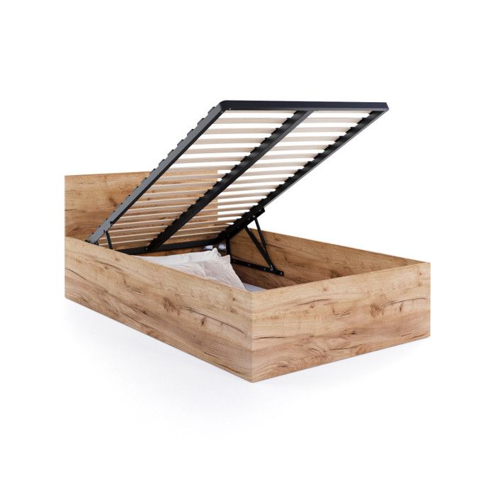 Lit coffre 120 x 200 cm Panama - Coffre de 470 Litres - Sommier inclus - Chêne Lit coffre 120 x 200 cm Panama - Coffre de 470 Litres - Sommier inclus - Chêne