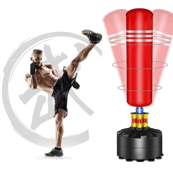 YOLEO sac de frappe sur pied 175 cm sac de boxe 12 ventouses punching ball avec support - rouge