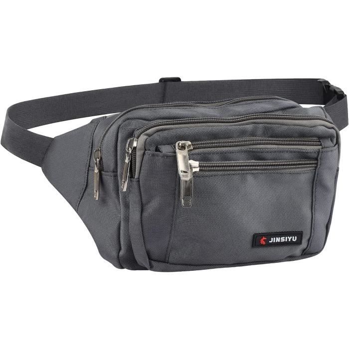 Xoolkly Sacoche Banane Homme Femme - Sac Banane 7 Poches Zippées Grande Capacité Pour Jogging Randonnée Camping, Noir