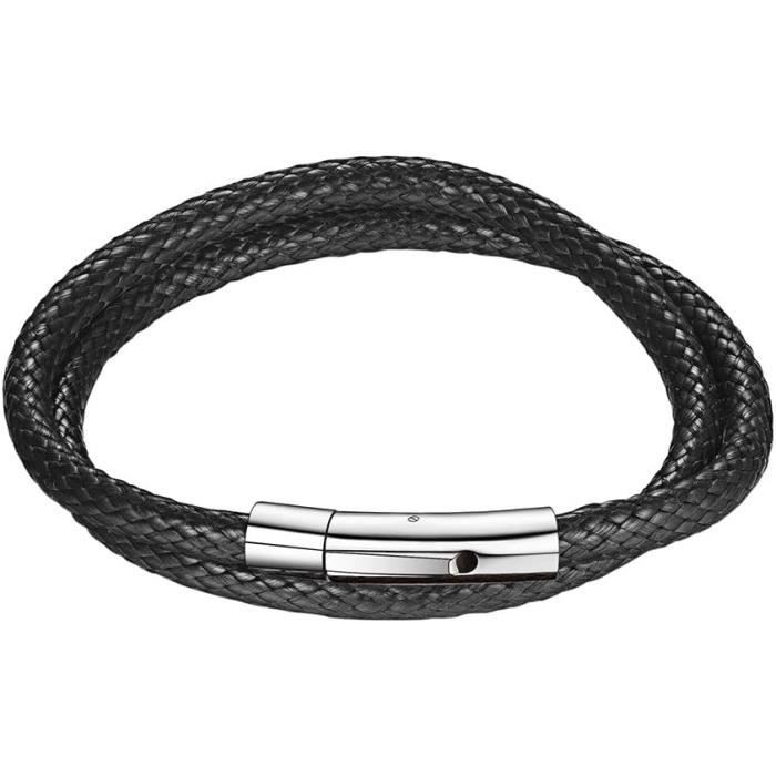 Lot De 2 Bracelets En Cuir Noir - Longueur 20cm, Fermoir Acier Inoxydable - Neufs Sans Emballage, Style Simple