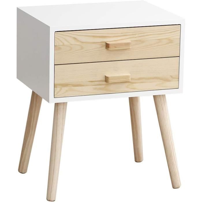 Table De Chevet Scandinave Yaheetech - 2 Tiroirs, Gris, 57cm, En MDF Et Métal