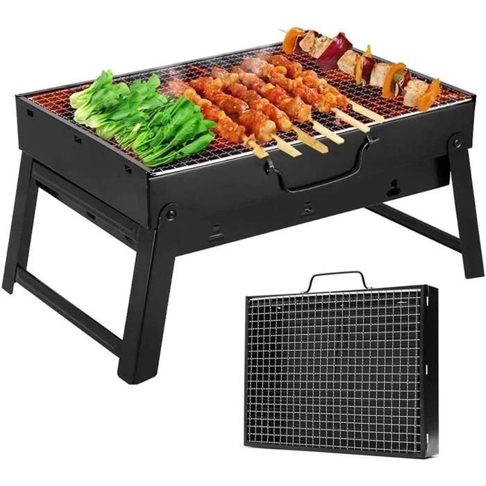 Barbecue Pliable Double Face Au Charbon – Acier Inoxydable, 42x38x25,5 Cm, Portable, Pour Camping, Pique-nique, Jardin