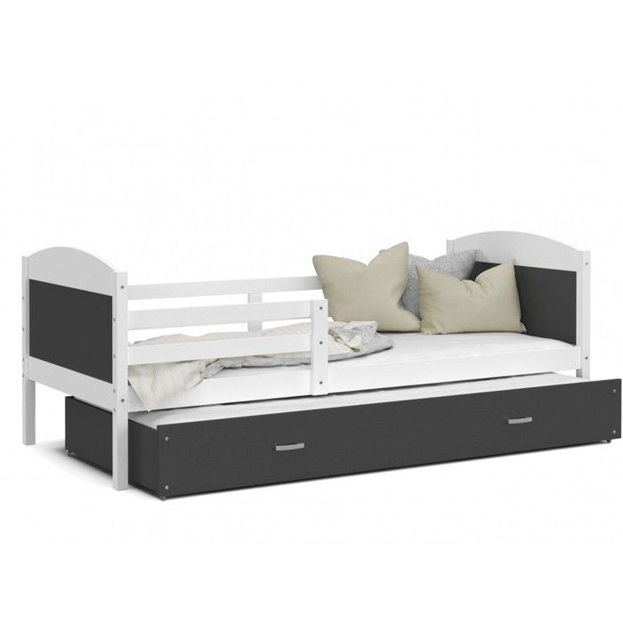 Lit Gigogne Mateo 90x190 matelas inclus Blanc - gris