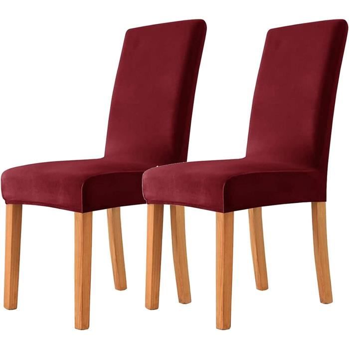 Housses De Chaise Salle à Manger Velours Rouge Extensibles - Lot De 2 Pièces Élégantes