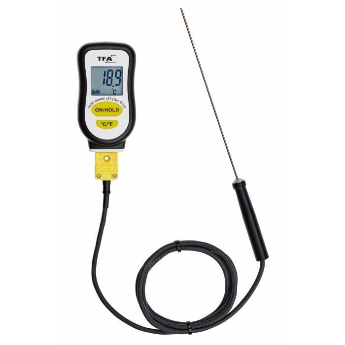tfa-dostmann thermomètre numérique de sous vide avec sonde intégrée en acier inoxydable et ruban mousse pour colmater, plastique,