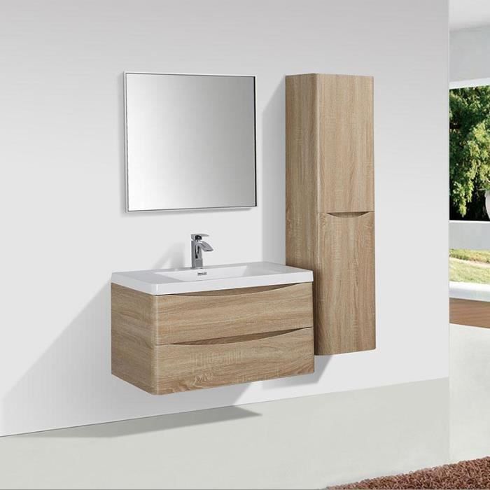 Meuble Salle De Bain Design Simple Vasque Piacenza Largeur 90 Cm Chene Clair Beige Cdiscount Maison