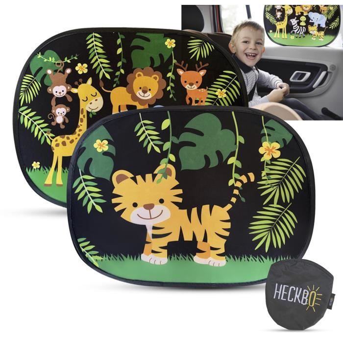 HECKBO® Pare-Soleil autoadhésif - Protection Solaire pour Enfants (2  pièces), Jungle et Tigres