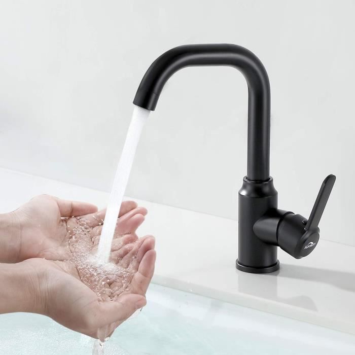 Robinet Lavabo Noir Rétro Coleniny - Mitigeur Monocommande Laiton - Pivotant 360° - Installation Standard 3/8"