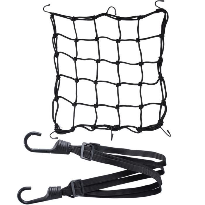 Filet à Bagages Moto 2 Pièces - 40x40 Cm - 6 Crochets Réglables - Caoutchouc élastique - Pour Casque, Sac, Vélo, Quad...