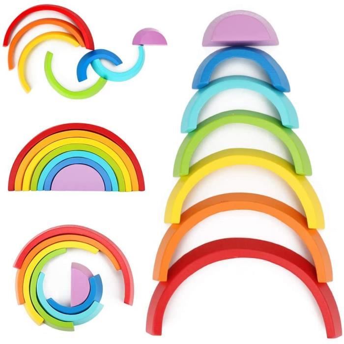Blocs Construction Créative Arc-en-ciel En Bois à Empiler - 10 Pièces Colorées - Jouet éducatif Pour Enfants - Développe Motricité Et Créativité Jouet éducatif Enfant Créativité