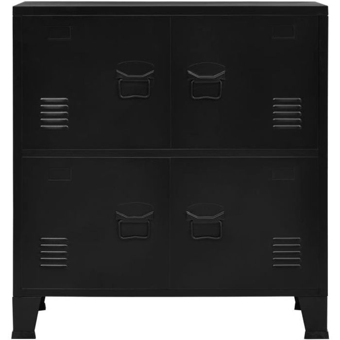 super classeur meuble classement - armoire de bureau industriel avec 4 portes noir 75x40x80 cm acier @386850