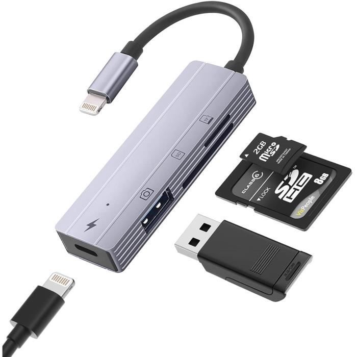 Lecteur de Carte Micro SD-SD pour iPhone [Certifié Apple MFi], Adaptateur de  câble OTG pour Appareil Photo USB avec Charge, po[66] - Cdiscount  Informatique