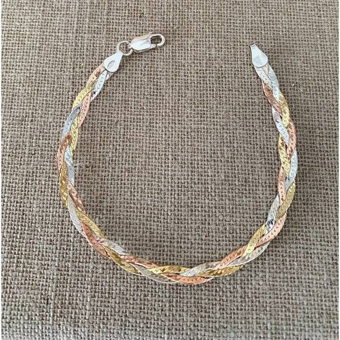 Bracelet - BIJOUXIA - Maille Tressée 3 Tons - Argent 925/000 - Rose/Doré/Gris - 18 cm