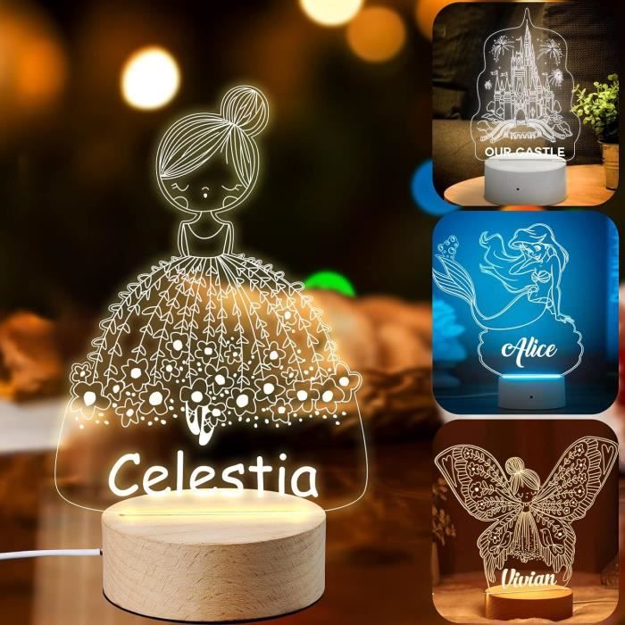 Veilleuse Bébé Personnalisé, Peut écrire le Nom et la Date, Cadeau Naissance Fille et Garçon, Cadeau Bebe Bapteme Fille/Garçon, Personnalisé Lampe Chevet Enfant