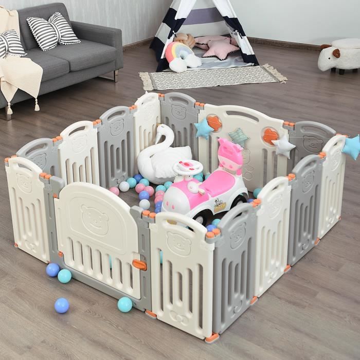 Costway Parc Bebe En Plastique 33x58x3 5cm 14 Pieces Avec Grande Porte Barriere D Enfant En Joli Motif Meuble Indispensable Cdiscount Puericulture Eveil Bebe