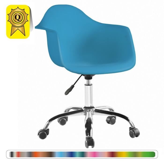 4 X Fauteuil Bureau Scandinave Pivotant Roulettes Bleu Turquoise Pieds Acier Chrome Decopresto Dp Dao Bt 4 Achat Vente Fauteuil Cdiscount