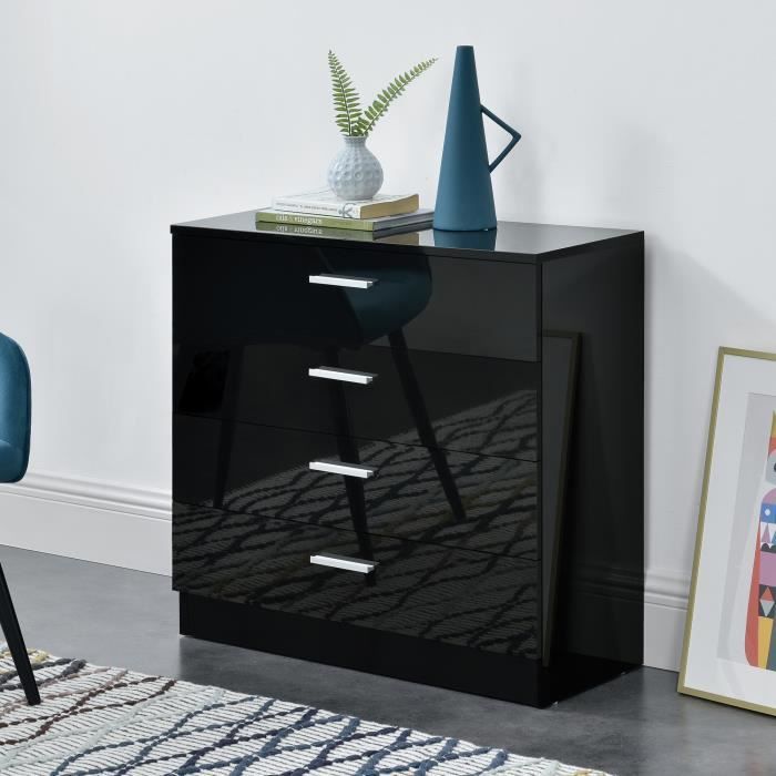 commode - en.casa - drammen - 4 tiroirs - noir brillant - contemporain