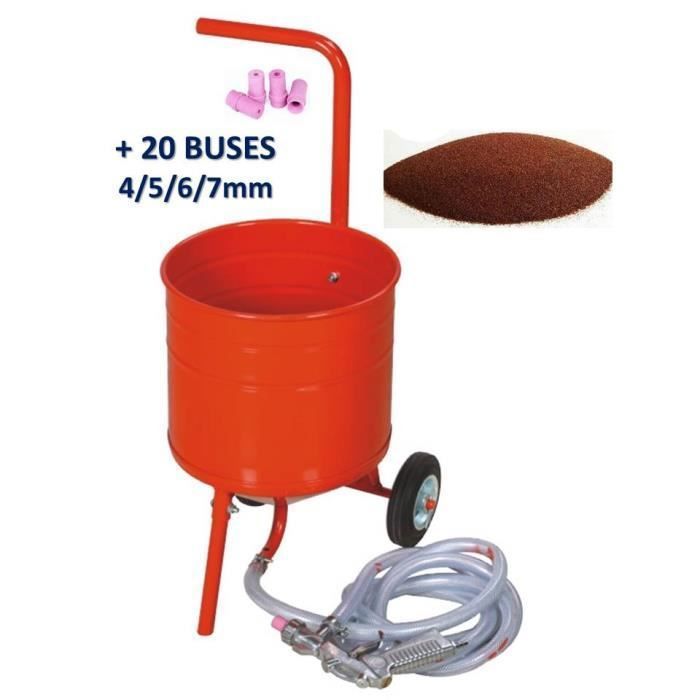 Sableuse Mobile 56,7L (90lb/41kg) + 20 Buses + Sac Abrasif Grenat 80A 20kg - Neuf Sous Emballage