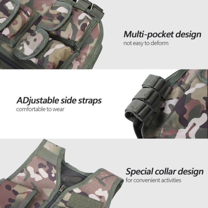Gilet De Camouflage Militaire Pour Enfants – Nylon, Multi-poches, Pour Jeux En Plein Air