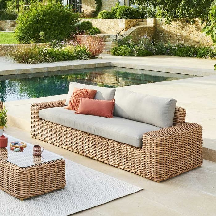 Canapé de jardin Savinia tahini 3 places en aluminium traité époxy - Hespéride
