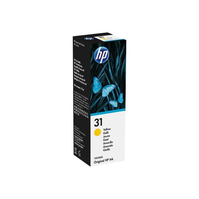 HP 31 Bouteille dencre jaune authentique 70 mL (1VU28AE) pour HP Smart Tank 455/457/513/Plus 555/Plus 559/Plus 570/Plus 655