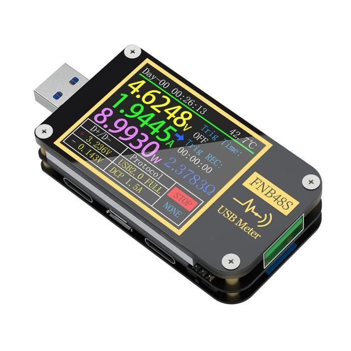 Testeur USB DollaTek FNB48P - Voltmètre Ampèremètre 6 Chiffres - Mesure Tension, Courant, Puissance - Type-C/USB-A