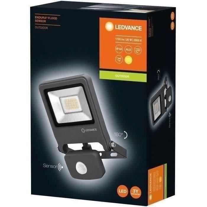 Projecteur LED extérieur - LEDVANCE - Endura Flood 20W - Gris foncé - Détecteur de mouvement - 3000K