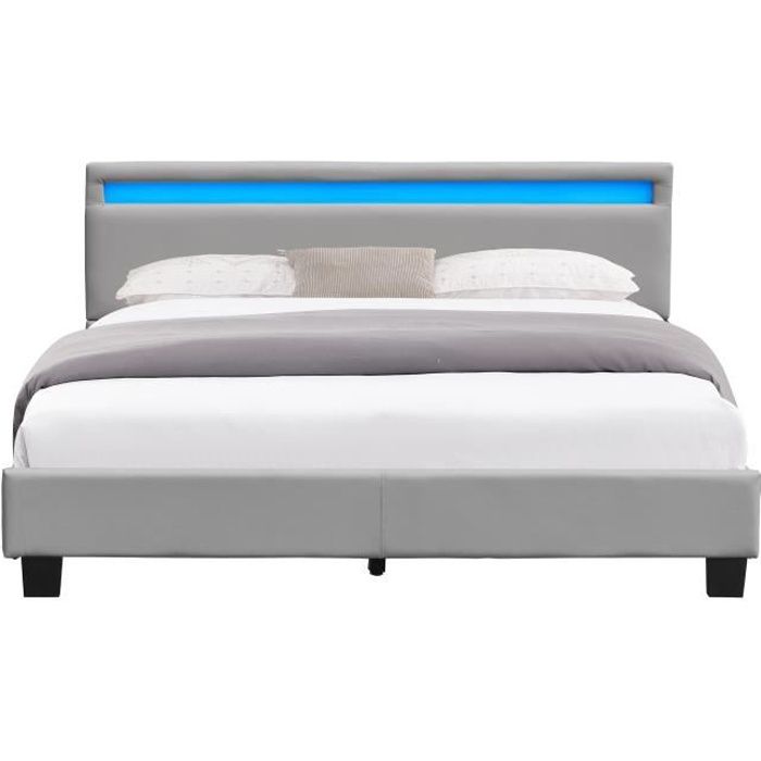 Lit 140x190 - - Angel - Sommier lattes - Couleur Gris Lit 140x190 - - Angel - Sommier lattes - Couleur Gris