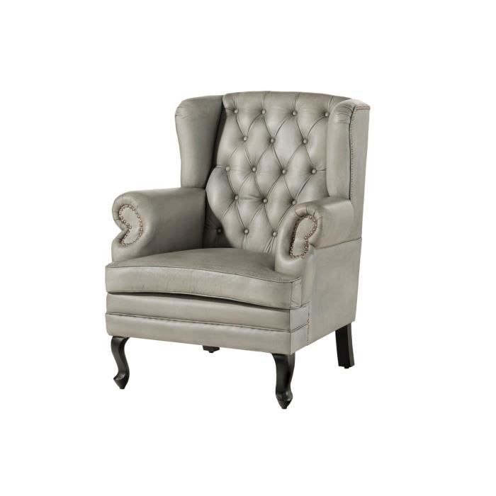 Fauteuil à oreille en cuir véritable vert CHESTERFIELD N° 301 Fauteuil à oreille en cuir véritable vert CHESTERFIELD N° 301