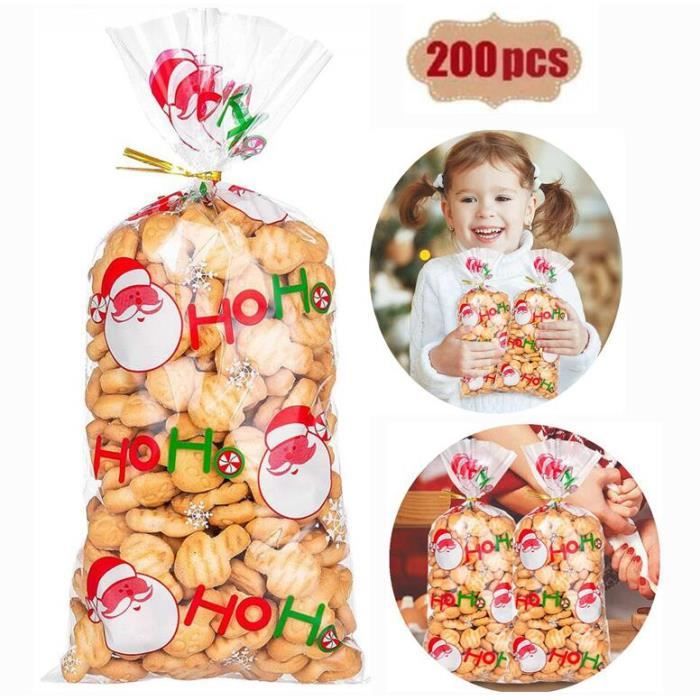 200 pcs Sachet Biscuit Noel, Christmas Sachets Transparents pour