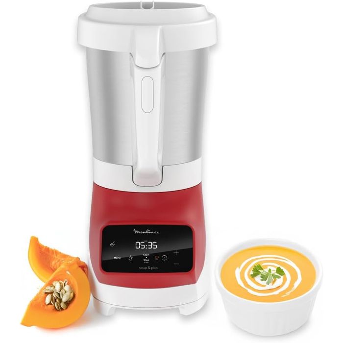 moulinex lm924500 soup&plus blender chauffant, capacité utile 2 l, 5 vitesses, ecran tactile, livre recettes, fabriqué en france