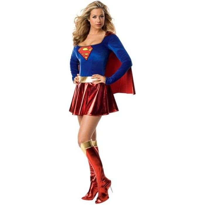 Déguisement adulte Supergirl - RUBIES - Modèle Super Girl - Noir - Cape et ceinture dorée