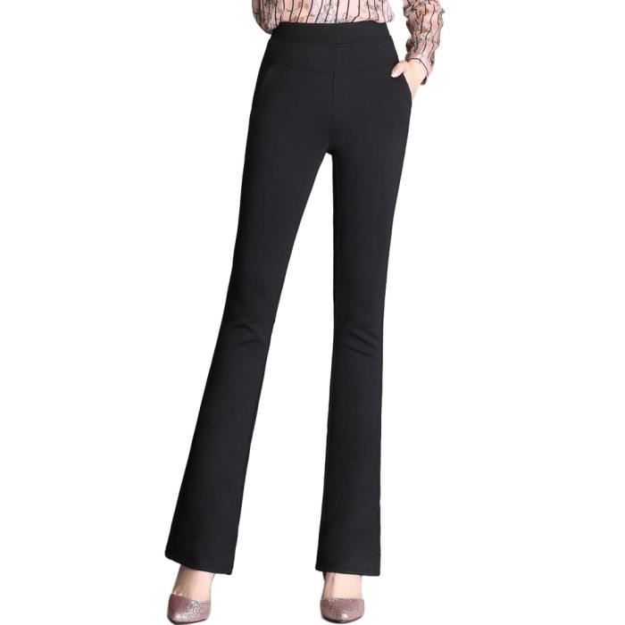 Pantalon Femme Extensible Coupe Évasée Taille Haute Pantalon Stretch  Business Couleur Unie