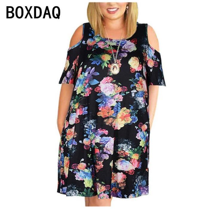 HTHCHENG Robe Florale à épaules Nues pour Femmes Robe d'été Fluide à