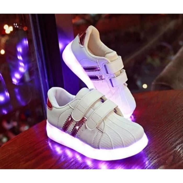 Chaussures LED Enfant Nouveau modele Rose Velcro et Cuir Leger 7 Couleurs Disponibles