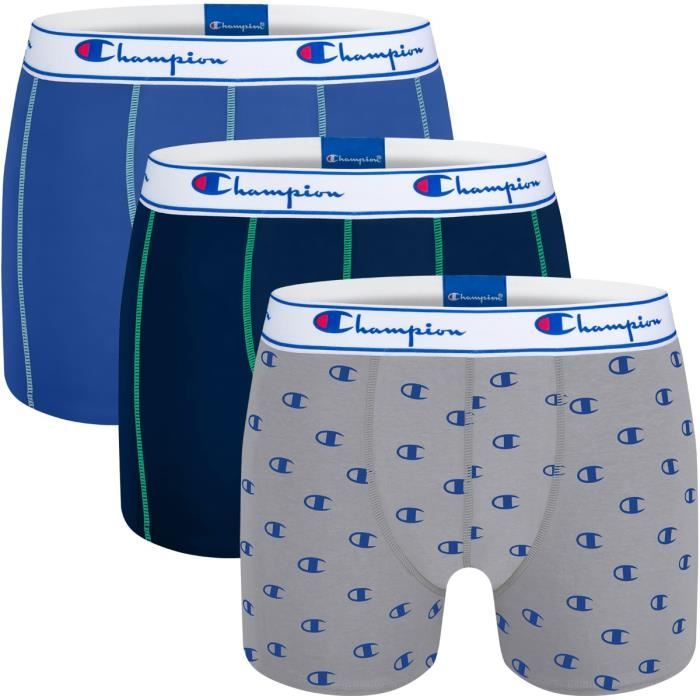 CHAMPION Lot de 3 Boxers Coton Homme Logo Gris CHAMP/1/Y081WX3/LOGG