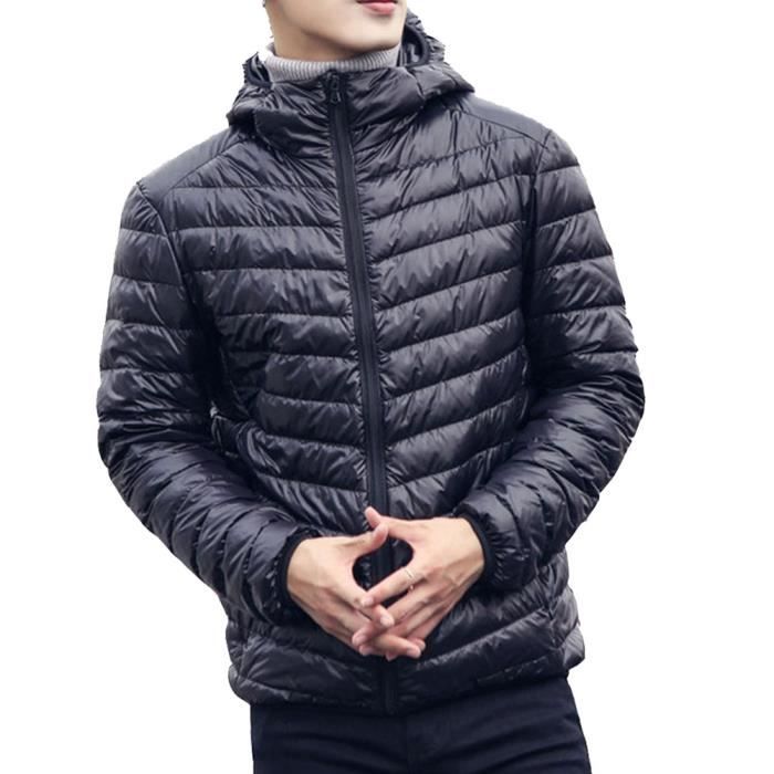 Doudoune Homme Legere a Capuche Marque Modele Polyester et Duvet de Canard Blanc Noir XXL
