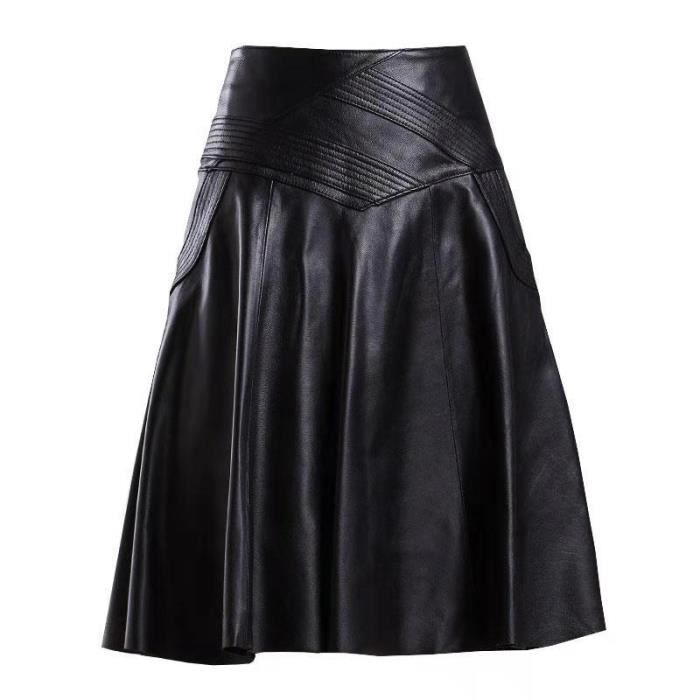 Jupe Jupe trap ze en cuir de mouton taille haute noire l gante