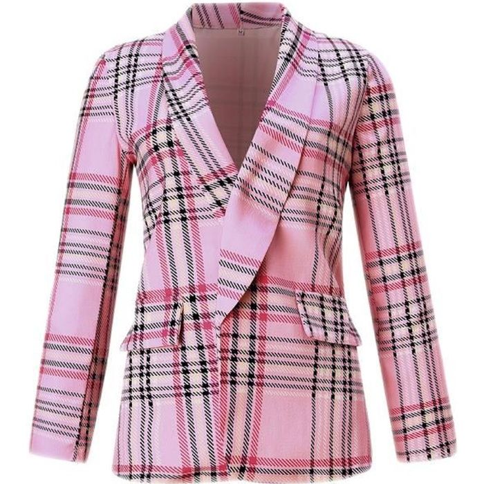 Femme Blazer A Carreaux Elegant Manches Longues Slim Fit Aucune Deduction Bureau Affaires Veste Devant Ouvert Blazer Rose Rose Cdiscount Pret a Porter